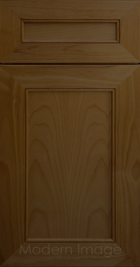 Highland Cognac-stained Shaker kitchen cabinet door with wide rails and a flat center panel.